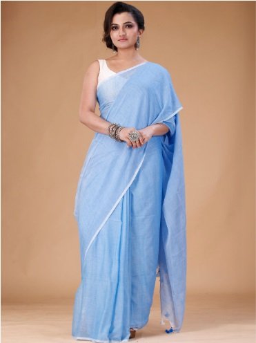 Oishani Saree Ghor Pure Cotton Saree look like Girija Oak Blue Saree