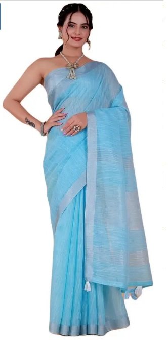 Daily Wear Linen Saree Blue look like Girija Oak Blue Saree