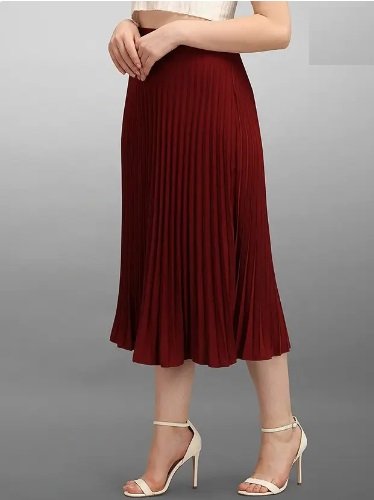 Women Solid Pleated Maroon Skirt