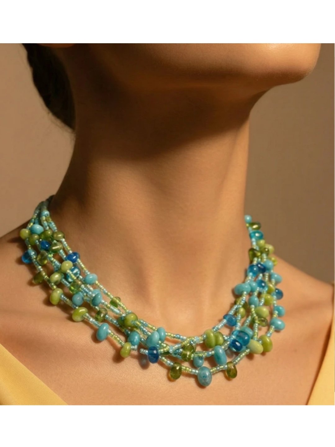 ₹186 Only – DCA Women’s Green Blue Multi-Strand Glass Necklace (80% OFF)