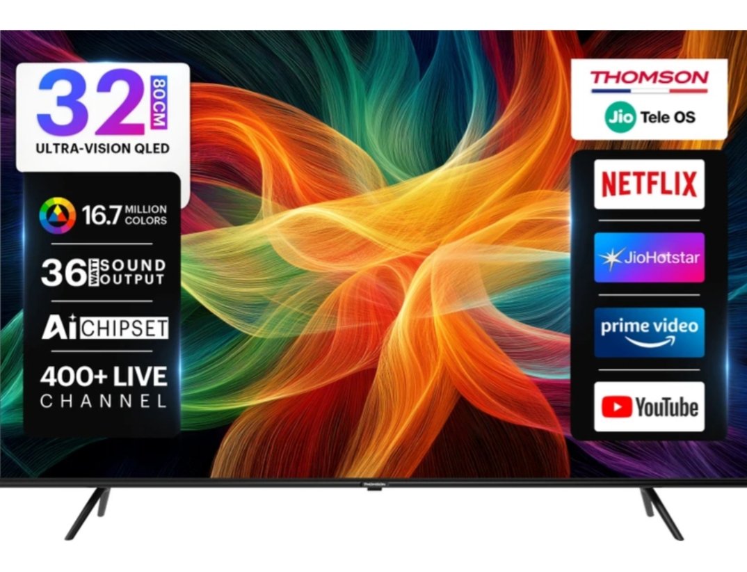 ₹9,499 | Thomson 32” QLED Smart TV 2026 – HD Ready, Dolby Audio & 36W Sound
