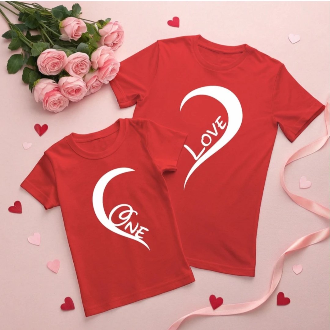 ₹416 Pack of 2 Couple Pure Cotton T-Shirts | Red Printed Valentine Special
