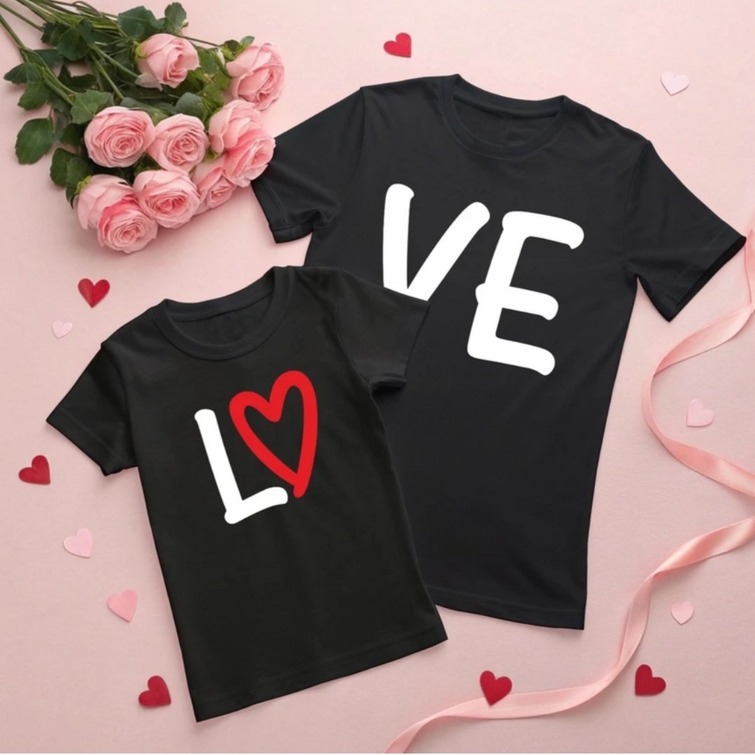 ₹416 Pack of 2 Couple Pure Cotton Black T-Shirts | Matching Printed Love Tees