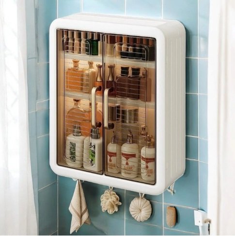 ₹672Only! Wall Mounted Self Adhesive Storage Cabinet (3 Shelves, 4 Drawers)