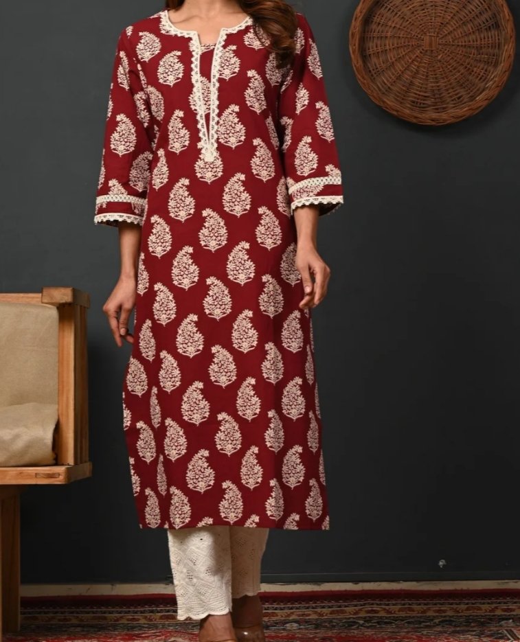 ₹612 Rimeline Floral Printed Kurta | Notch Neck Straight Fit Daily Wear | 69% OFF