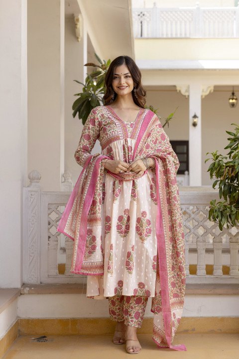 Saabhi Kurta Palazzo Dupatta Set for Graceful Festive Ethnic Looks