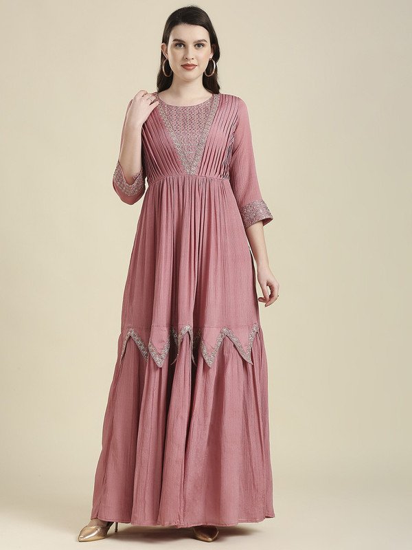 Bhavna Textiles Pink Maxi Gown Dress at ₹1498 for Elegant Styling