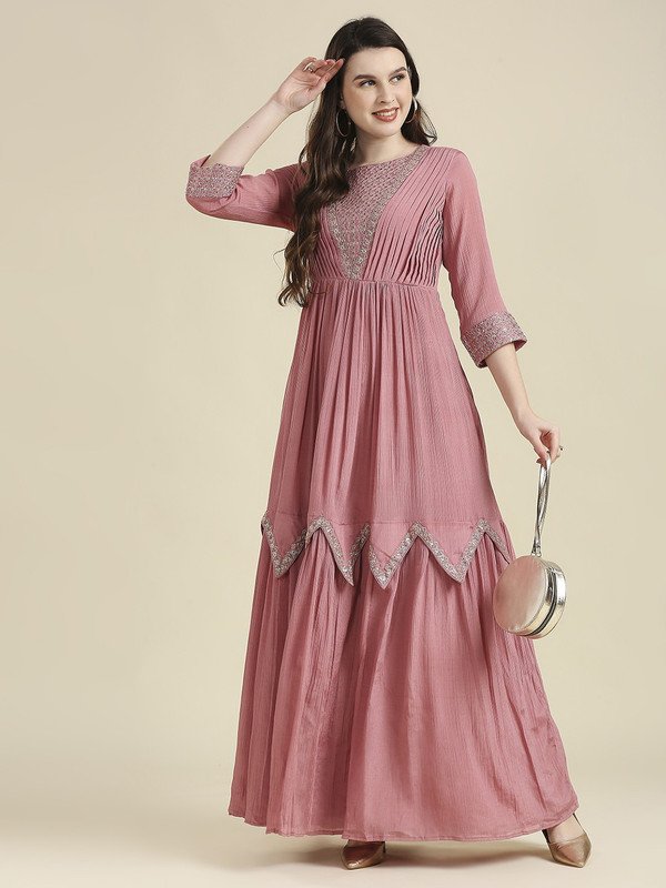 Bhavna Textiles Pink Maxi Gown Dress at ₹1498 for Elegant Styling