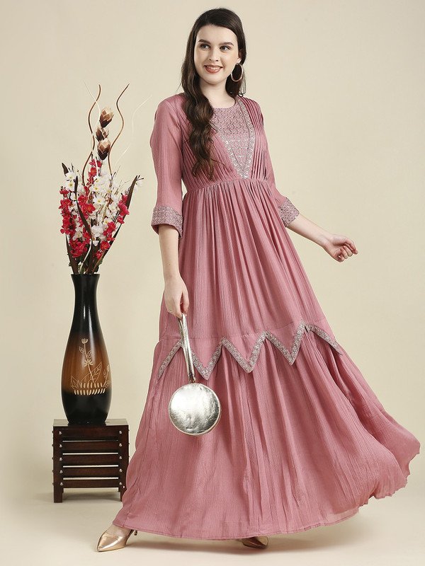 Bhavna Textiles Pink Maxi Gown Dress at ₹1498 for Elegant Styling