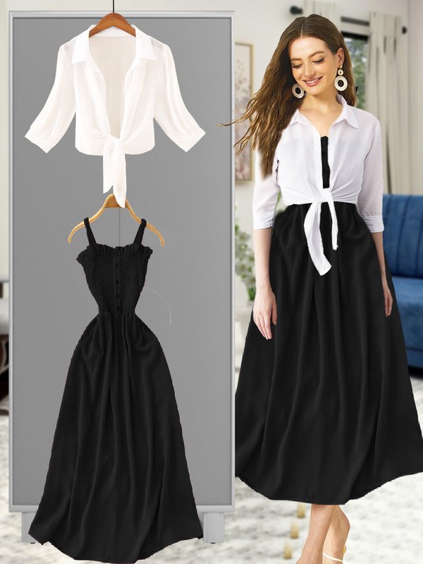 Leetos White Black A Line Dress at ₹271 for Casual Stylish Wear