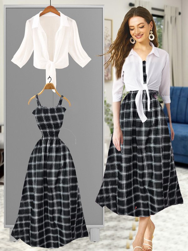 Leetos White Black A Line Dress at ₹263 for Everyday Casual Style