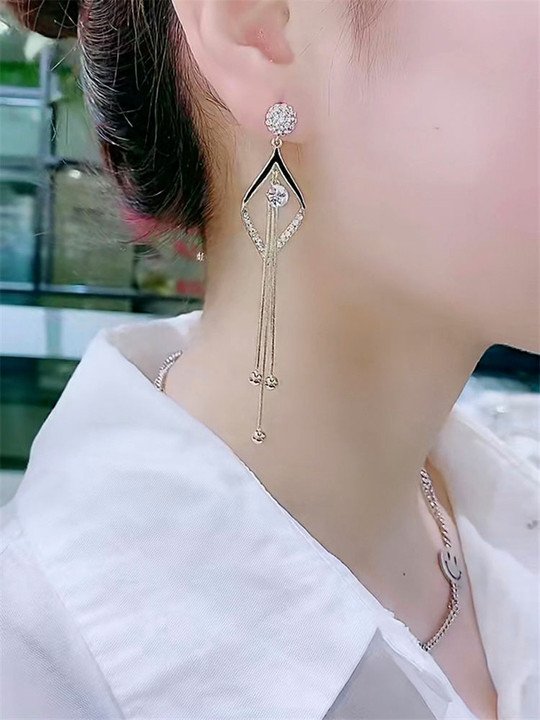 Celestique Korean Fashion Earrings for Women – Trendy Gold &amp; Black Alloy Drop Danglers