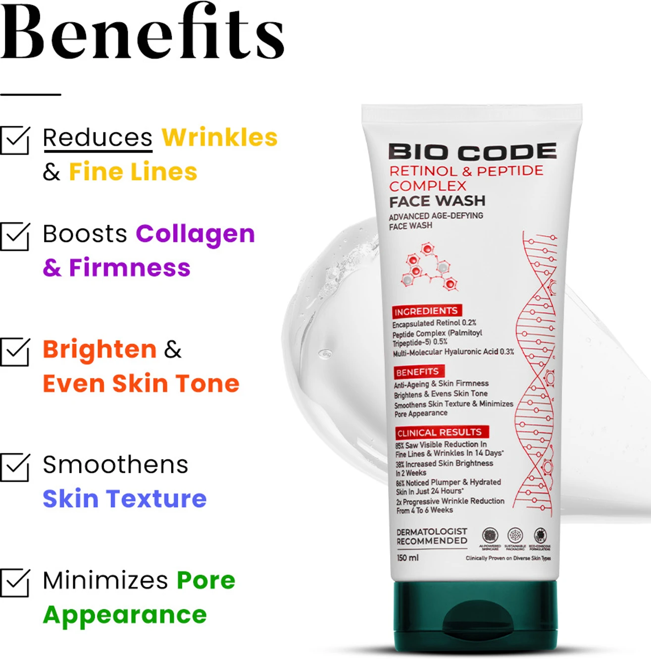 ₹699 Bio Code Retinol Peptide Face Wash for Advanced Skin Care
