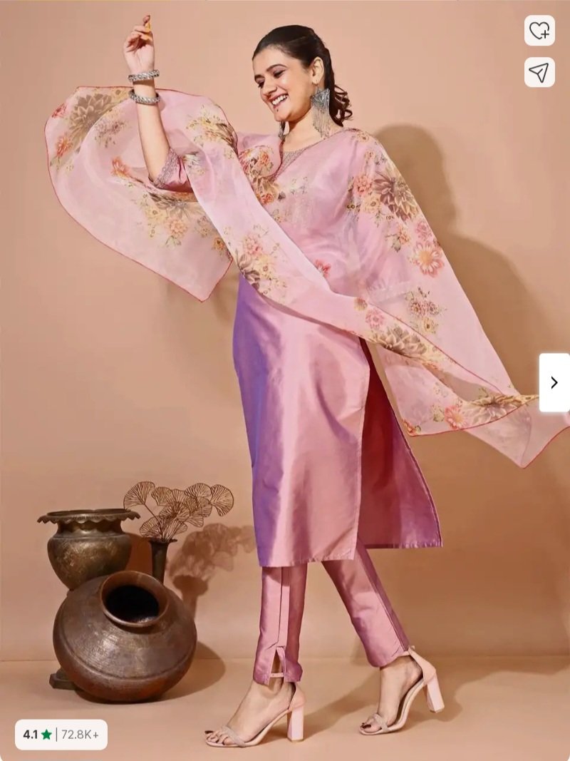 Women Art Silk Kurti Pant and Dupatta Set for Festive Daily Styling