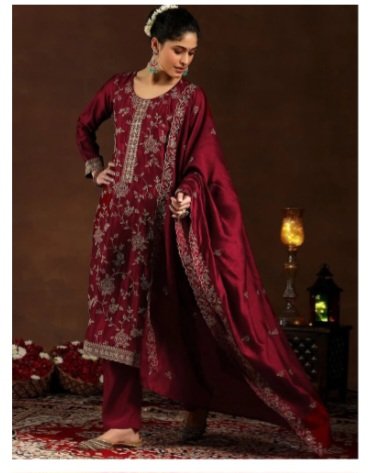 VK LOOKS Embroidered Kurta Trouser and Dupatta Set for Women