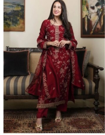 VK LOOKS Embroidered Kurta Trouser and Dupatta Set for Women