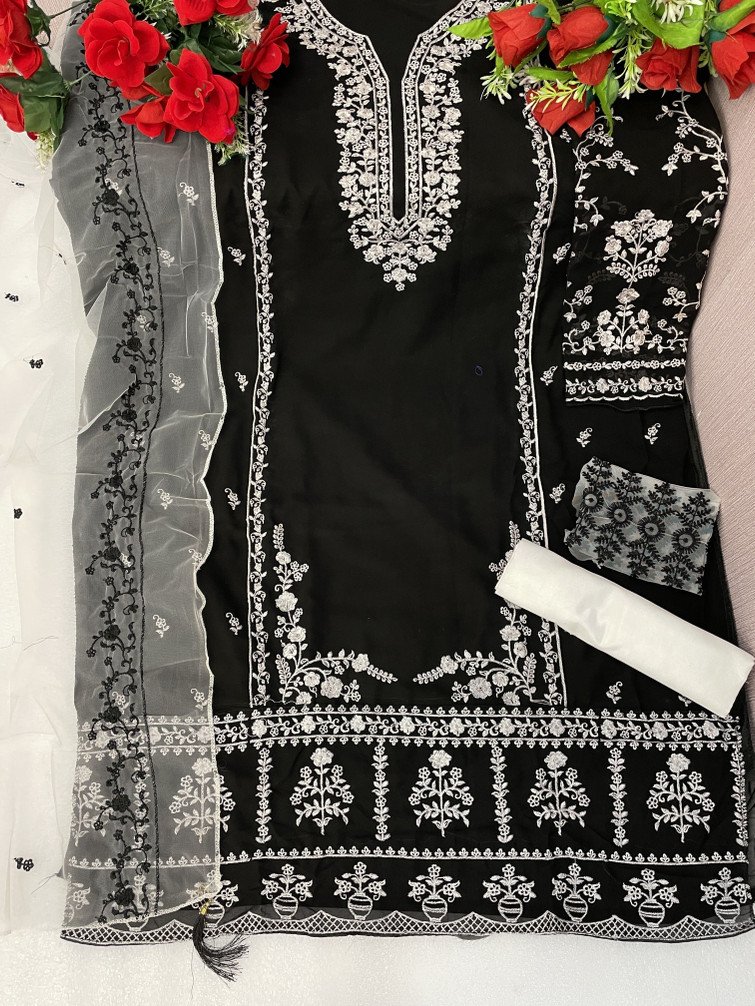 ZONFAB Georgette Embroidered Salwar Suit Material for Women Ethnic Wear
