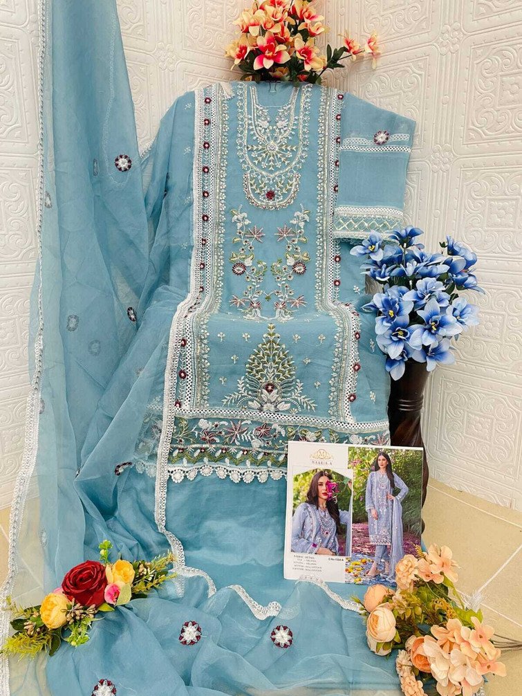 ZONFAB Organza Embroidered Salwar Suit Material for Festive Wear
