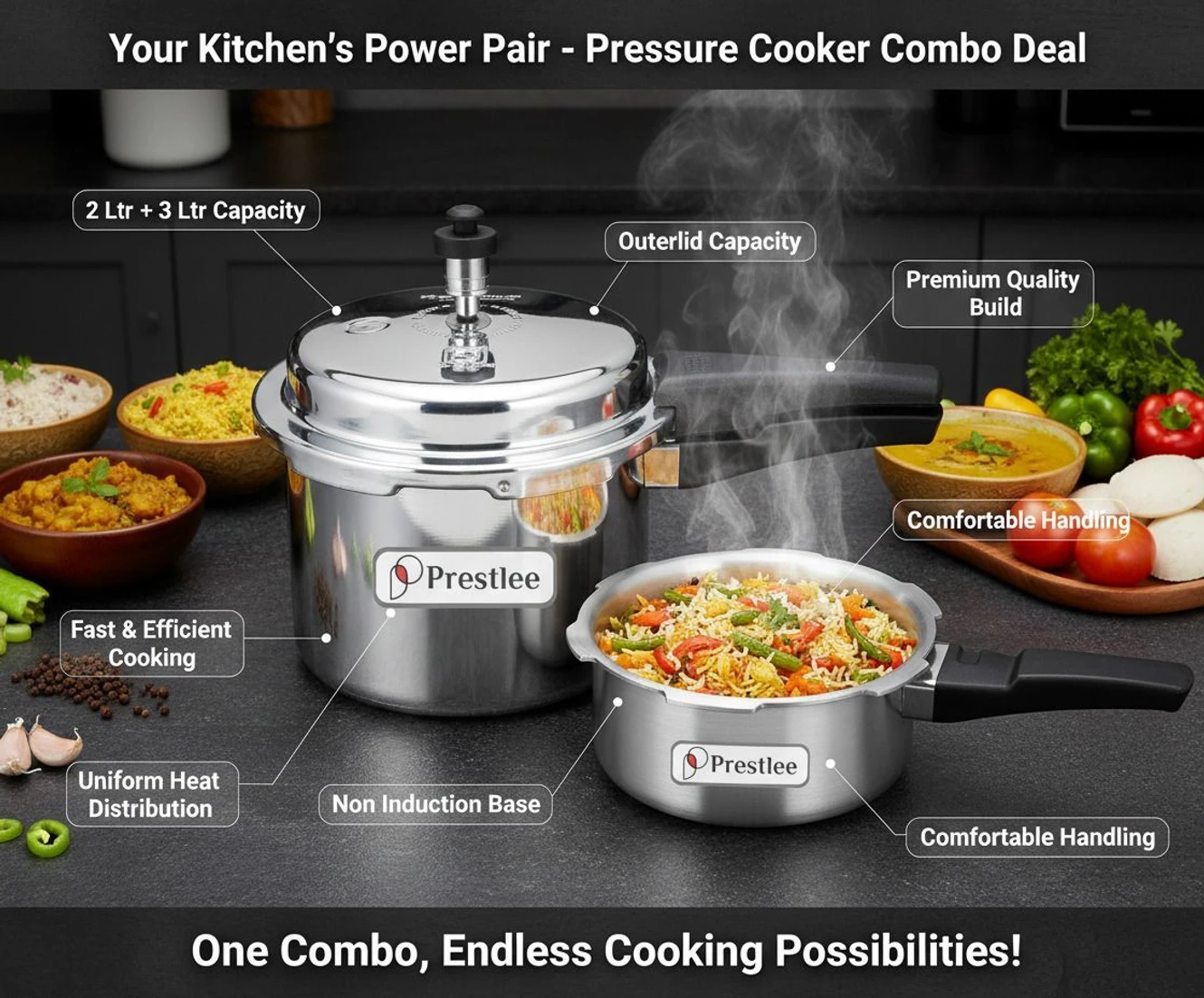 ₹838 Prestlee Pressure Cooker Combo for Everyday Family Cooking