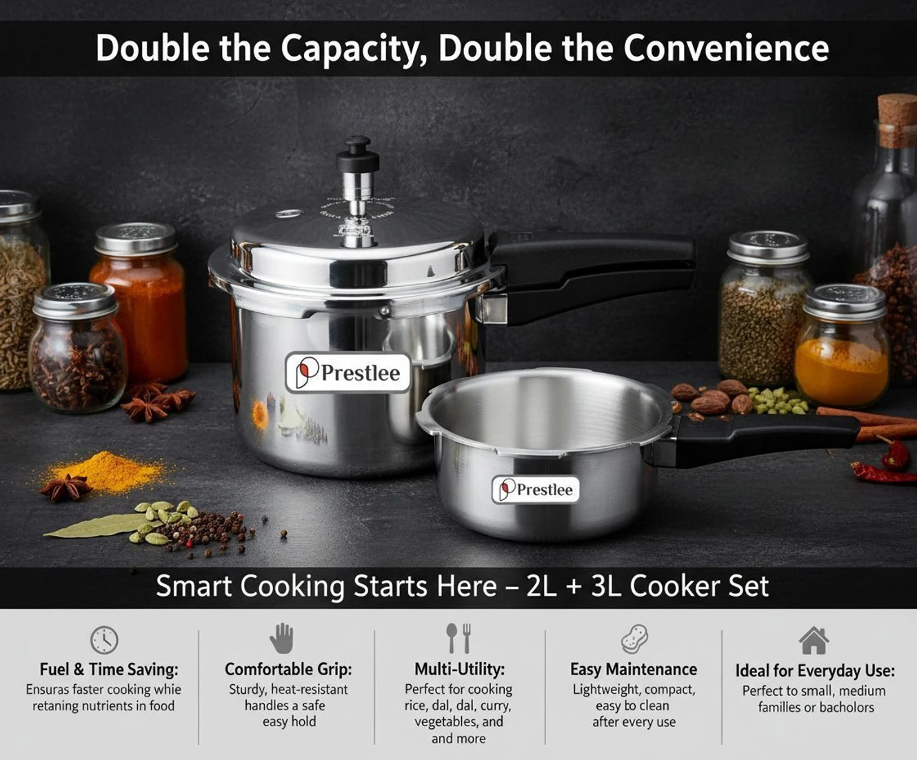 ₹838 Prestlee Pressure Cooker Combo for Everyday Family Cooking