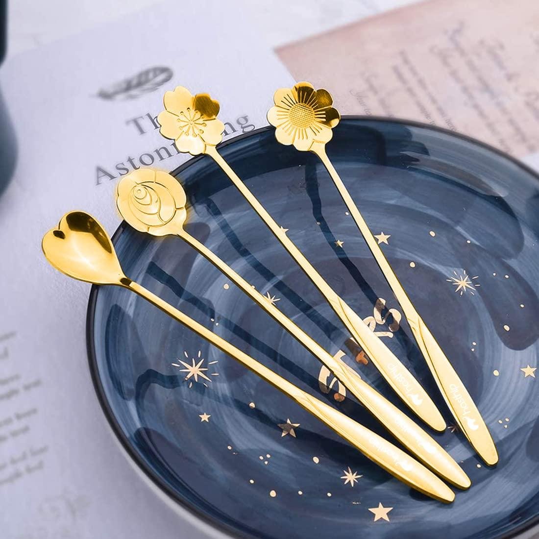 ₹95 Gold Flower Spoon Set for Stylish Dessert Plus Tea Serving