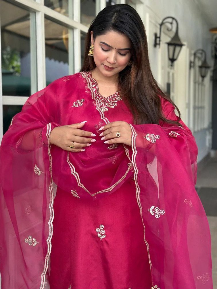 HOUSEOFPATODI Women Kurta Pant Dupatta Set for Festive Occasions