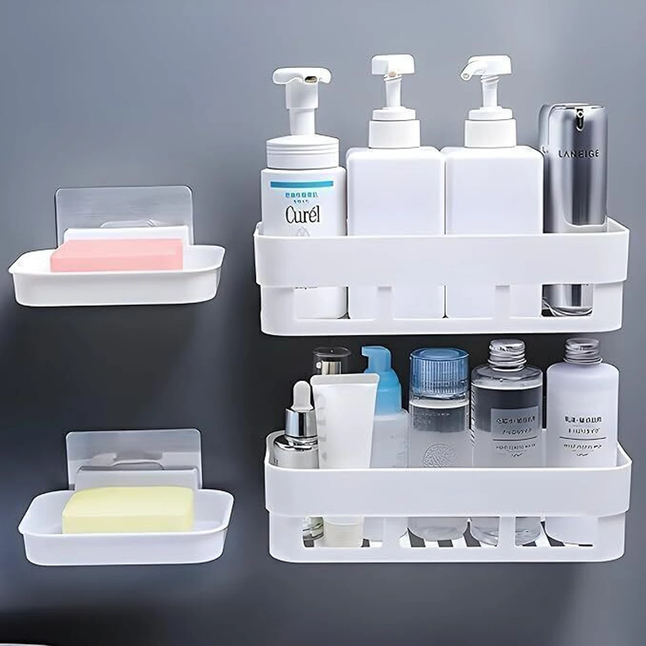 ₹178 Plastic Wall Shelf Set for Bathroom Plus Kitchen Storage