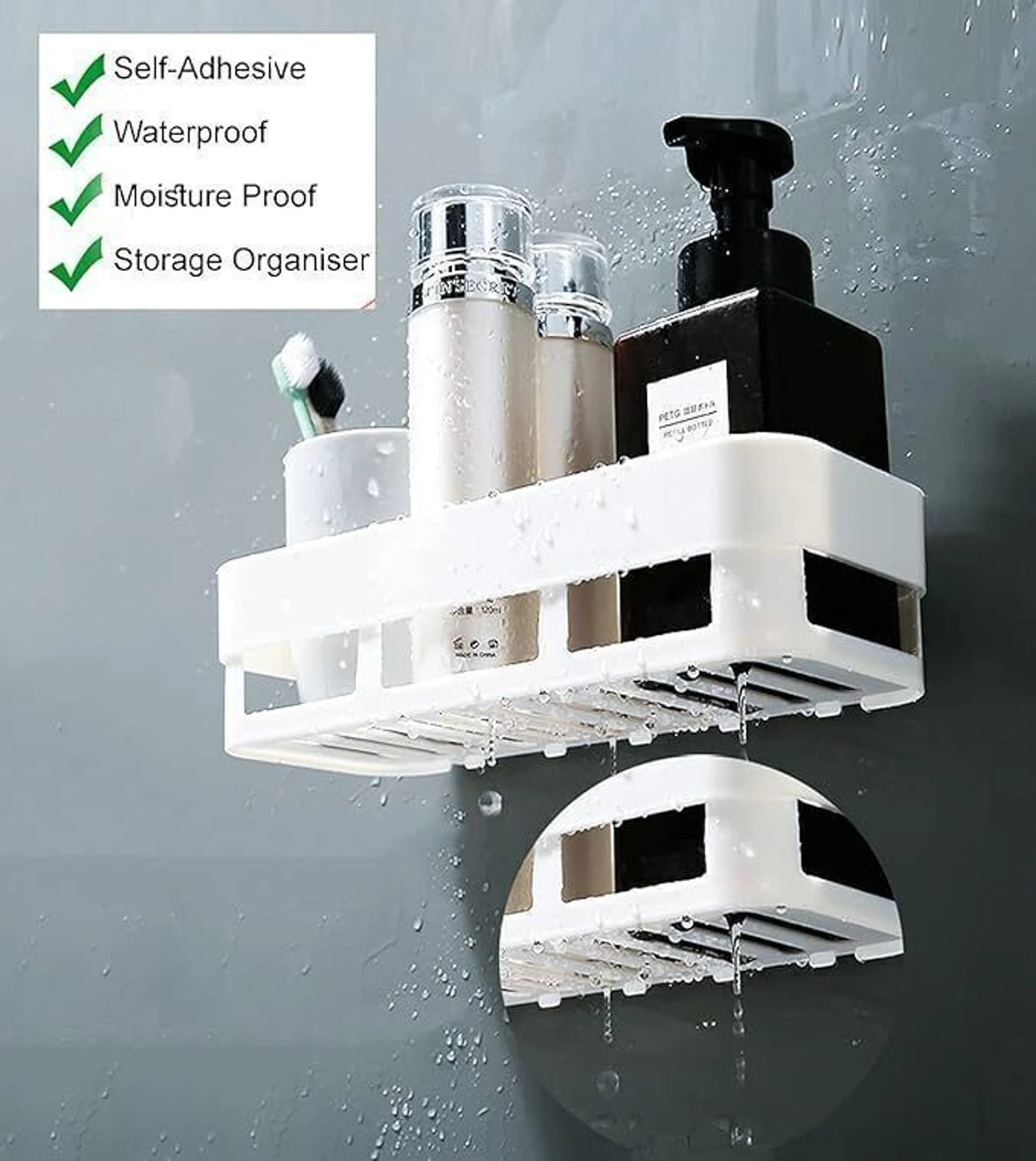 ₹178 Plastic Wall Shelf Set for Bathroom Plus Kitchen Storage