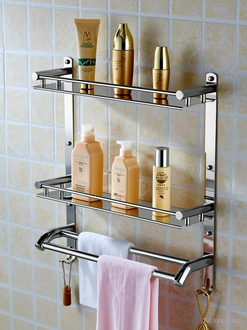 ₹751 Steel Wall Rack for Organized Kitchen Plus Bathroom Storage