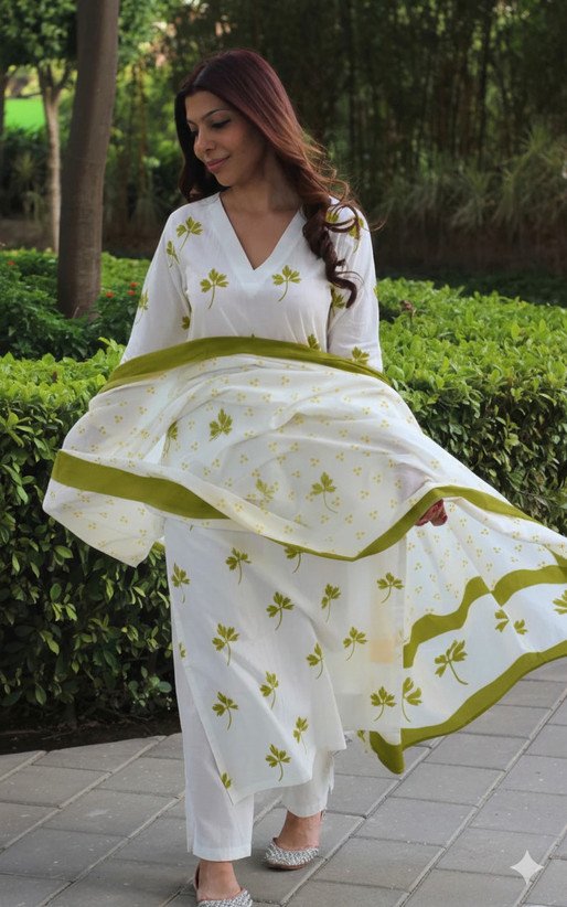 ₹439 Sangouri Kurti Pant Dupatta Set for Graceful Festive Wear Looks