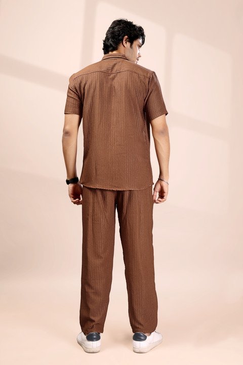 ₹424 Men’s Brown Striped Night Suit Set for Relaxed Everyday Comfort