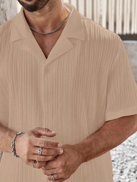 ₹448 Men’s Beige Self Design Night Suit Set for Everyday Relaxation