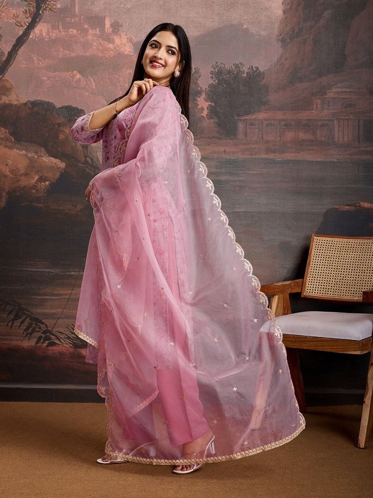House of Pataudi Women Kurta Pant Dupatta Set for Festive Dressing