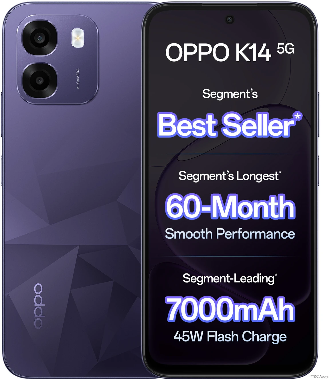 ₹23,999 OPPO K14 5G Prism Violet 256GB with Large Storage and 5G