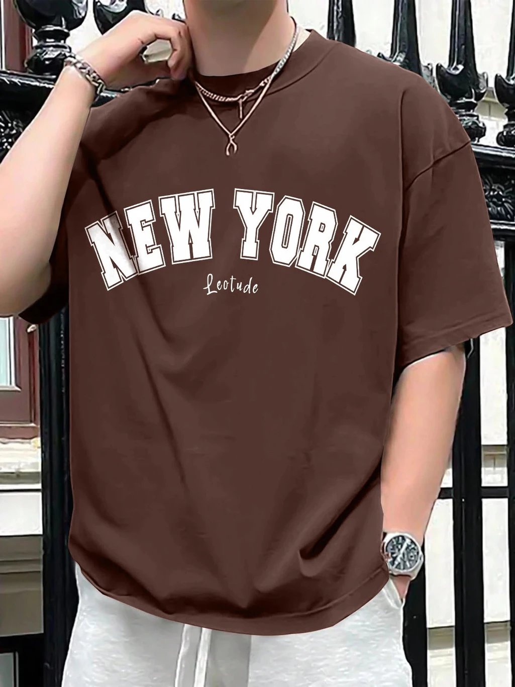 ₹298 Printed Brown Men's Round Neck T Shirt for Casual Style