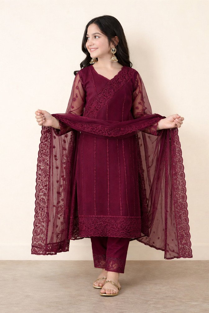 Pandurang Fab Girls Kurta Pyjama Dupatta Set for Festive and Party Wear