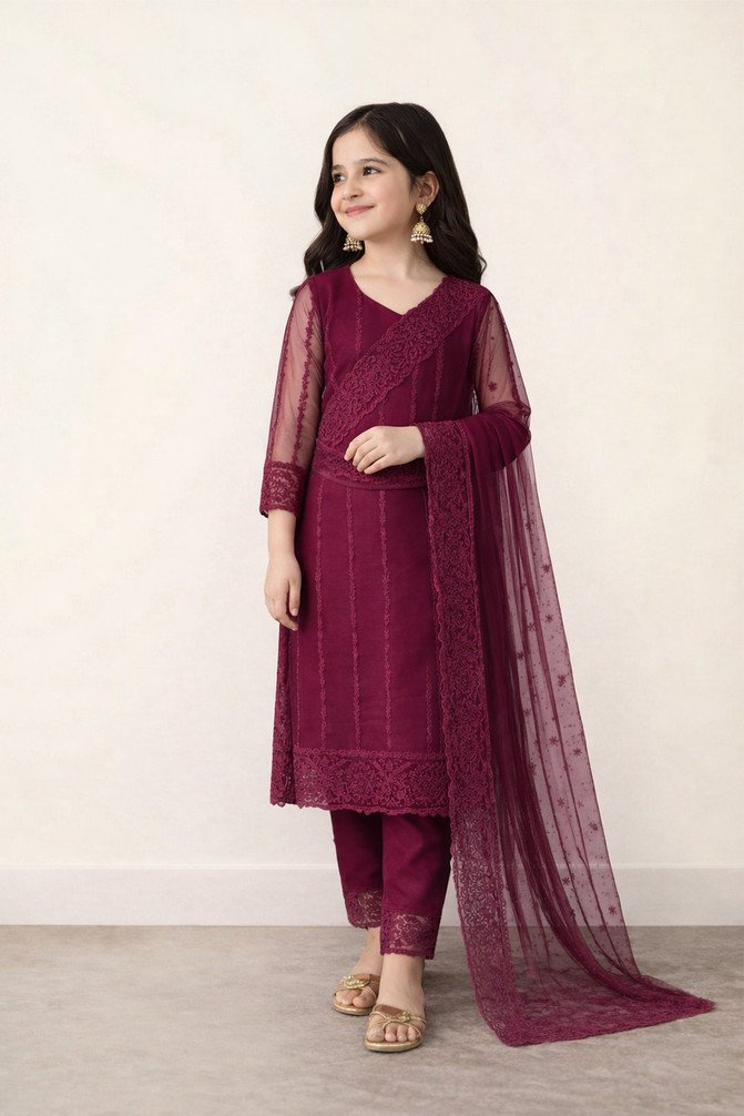 Pandurang Fab Girls Kurta Pyjama Dupatta Set for Festive and Party Wear