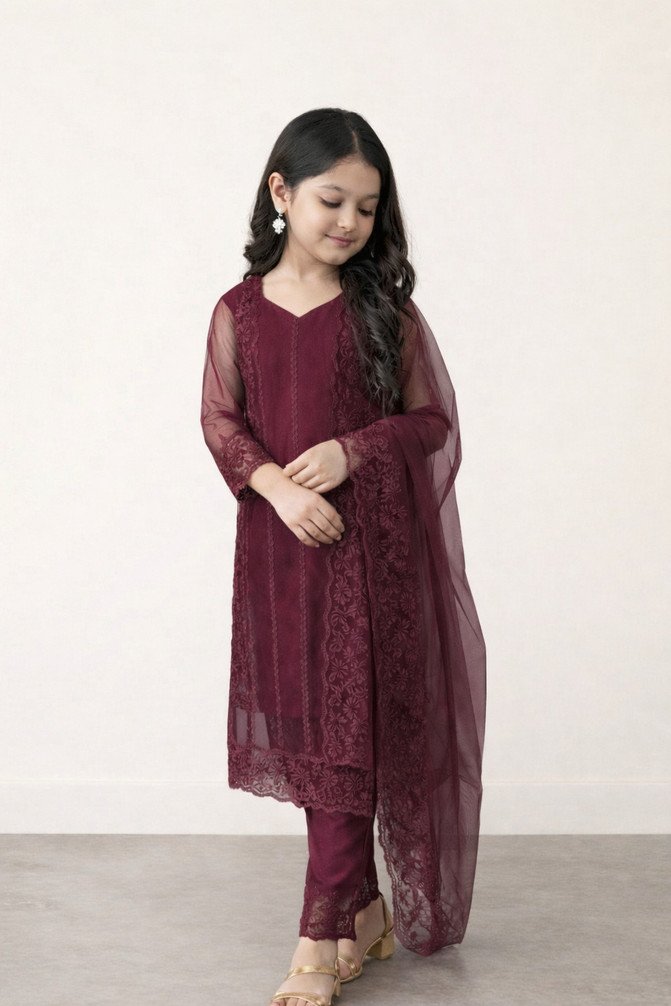 Pandurang Fab Girls Kurta Pyjama Dupatta Set for Festive and Party Wear