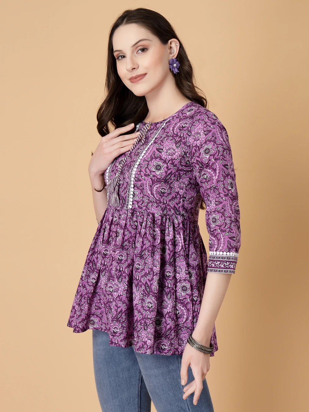 ₹330 Floral Print Women Purple White Top for Everyday Style Savings