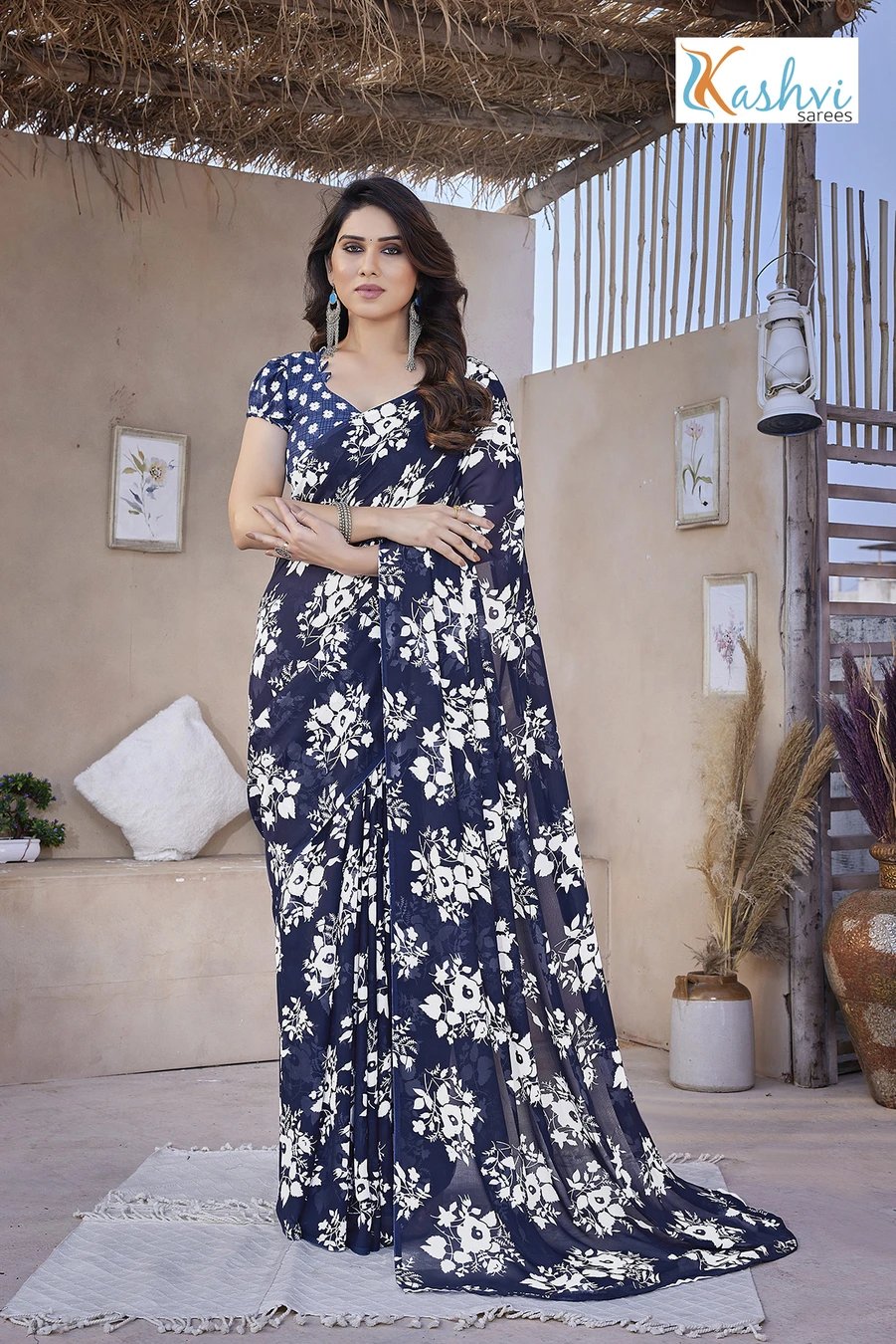 ₹253 Floral Print Georgette Saree with Blouse Piece for Elegant Ethnic Looks