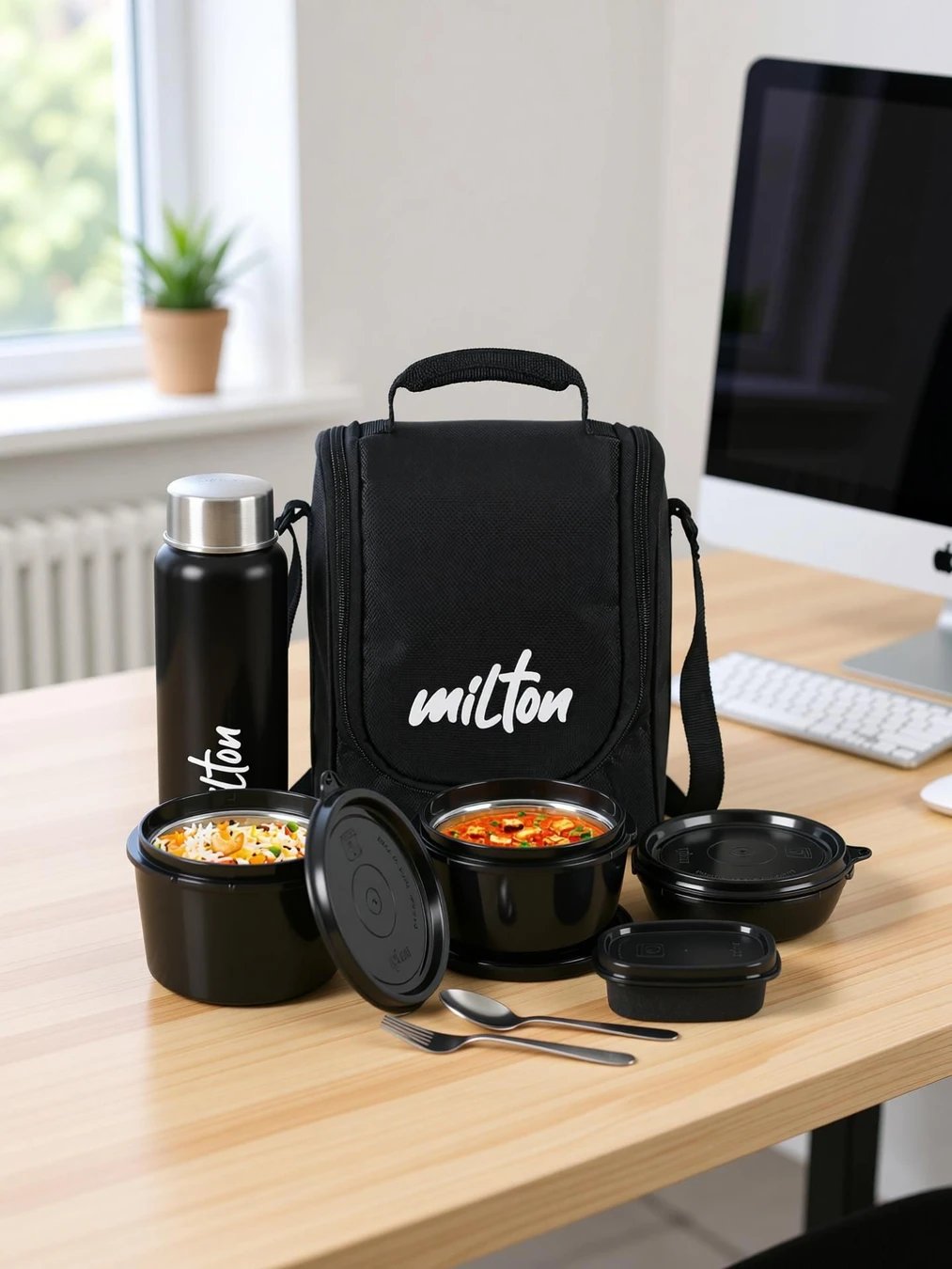 ₹899 Milton Pro Insulated Lunch Box Set | Stainless Steel Meal Carrier