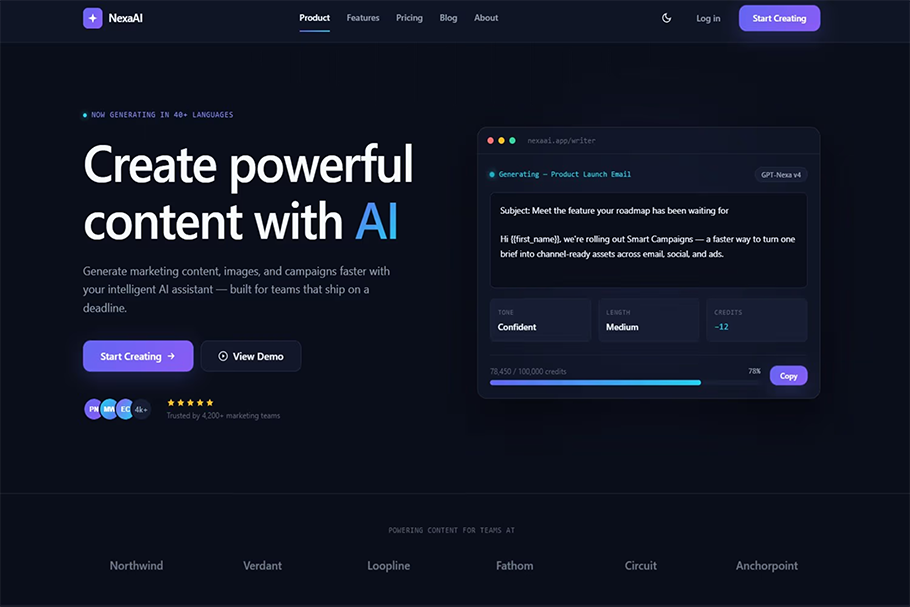 NexaAI – AI Content Creation SaaS Kit (HTML + Tailwind CSS)