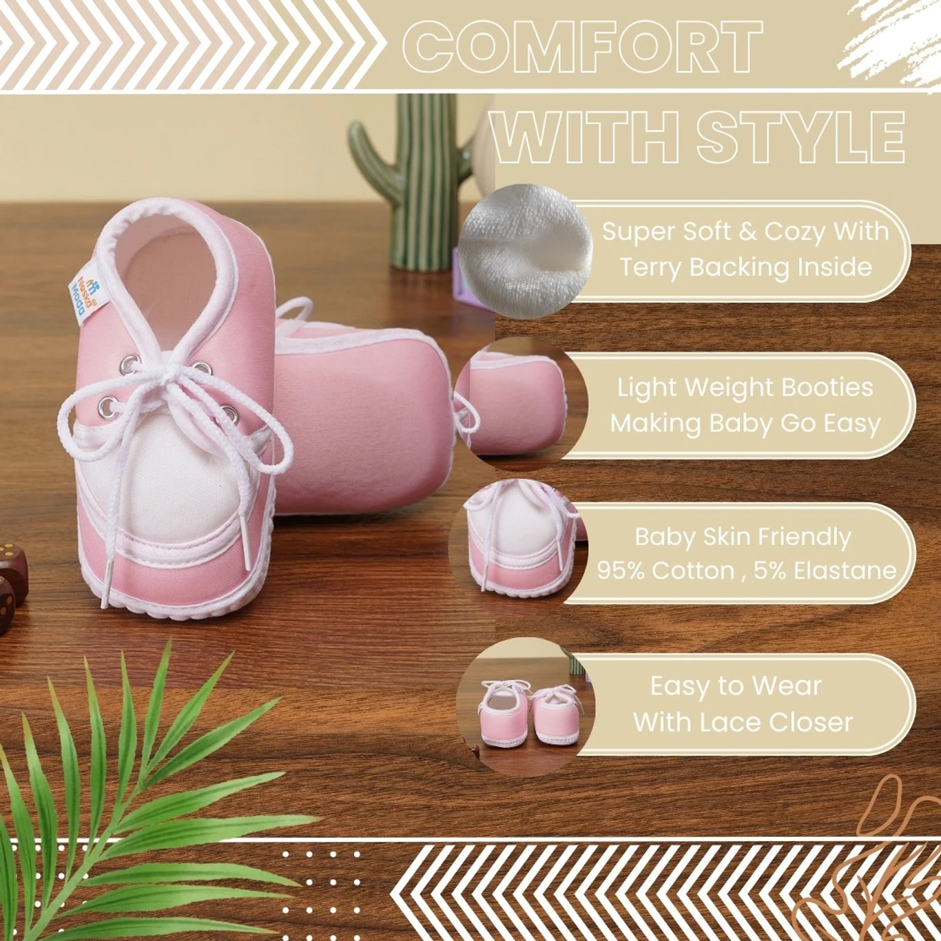 ₹168 Soft Cotton Pre-Walker Lace Booties for Babies with Cozy Comfort