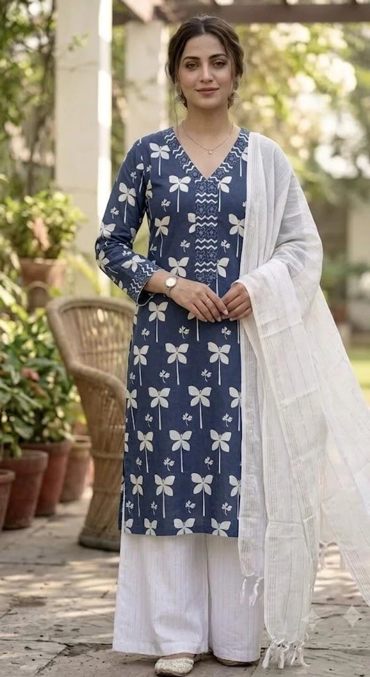 ₹298 Hadia Attire Kurti Palazzo Dupatta Set for Everyday Elegant Style