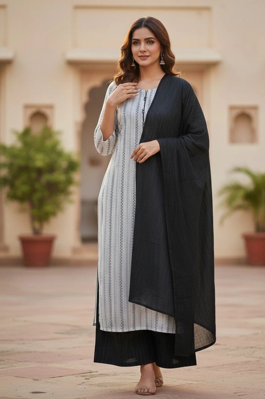 ₹310 RICF Kurti Palazzo Dupatta Set for Elegant Everyday Fashion