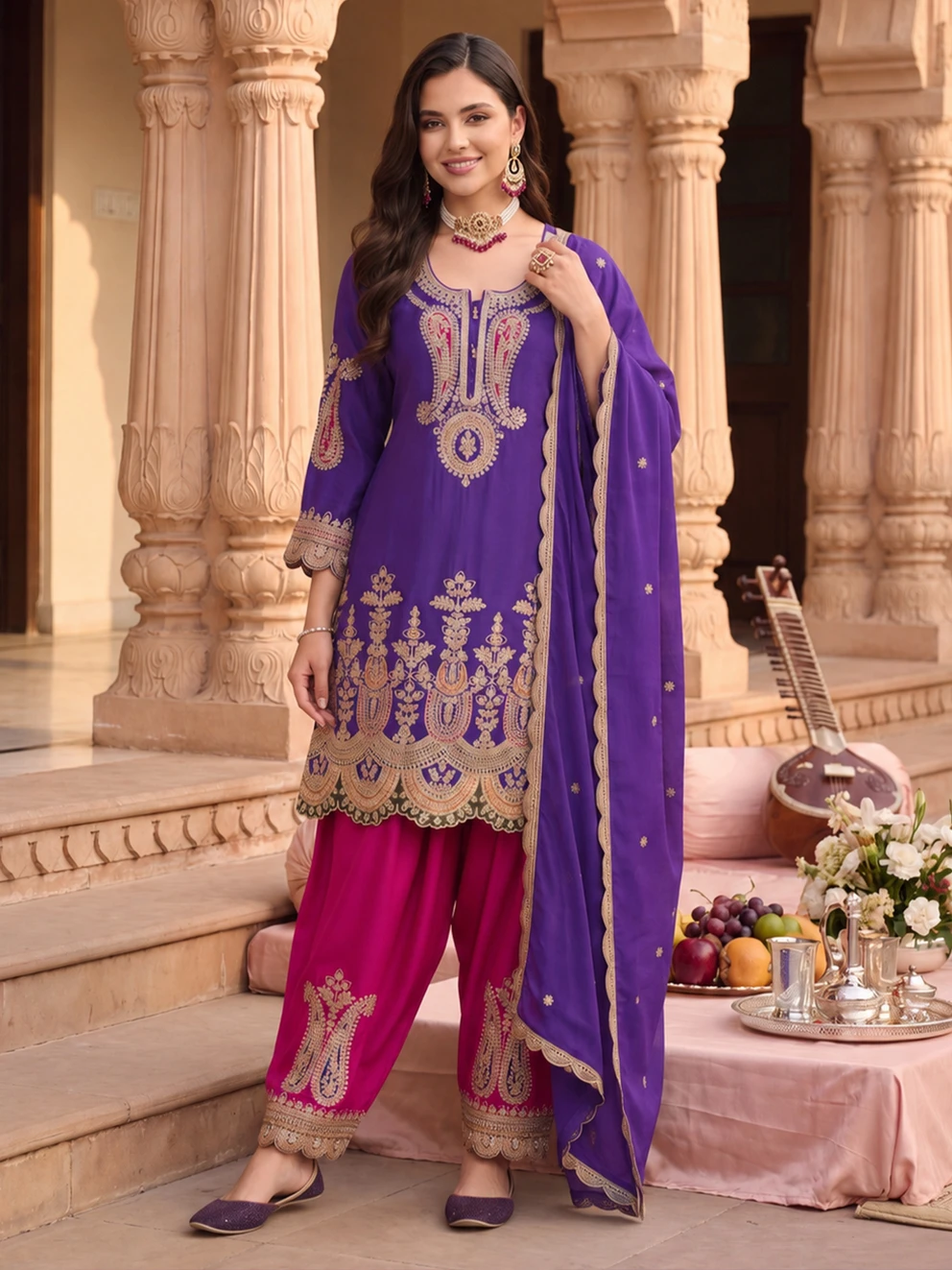 ₹3499 Indo Era Silk Blend Kurta Salwar Dupatta Set for Women