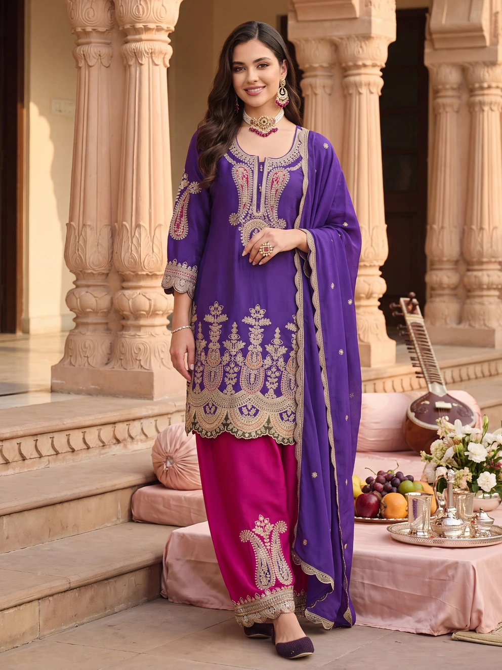 ₹3499 Indo Era Silk Blend Kurta Salwar Dupatta Set for Women