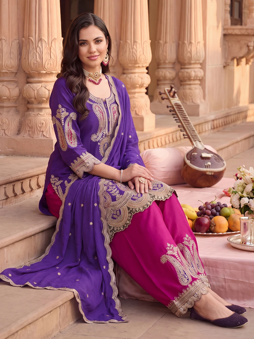 ₹3499 Indo Era Silk Blend Kurta Salwar Dupatta Set for Women