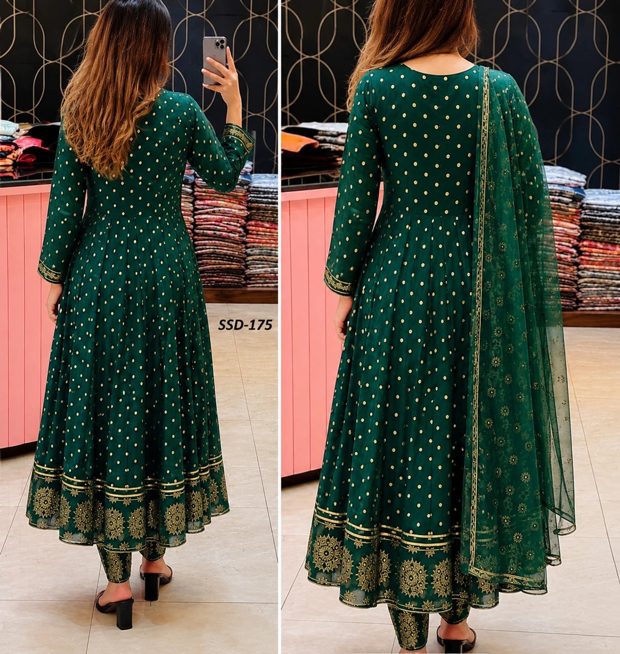 ₹728 KrishnaFab Printed Rayon Anarkali Kurta Dupatta Set