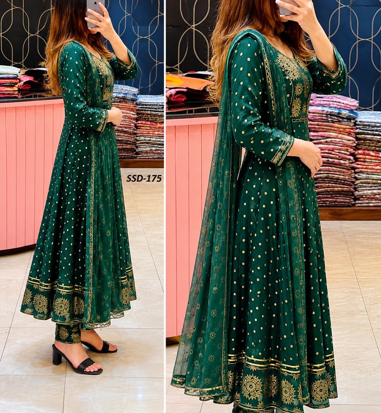 ₹728 KrishnaFab Printed Rayon Anarkali Kurta Dupatta Set